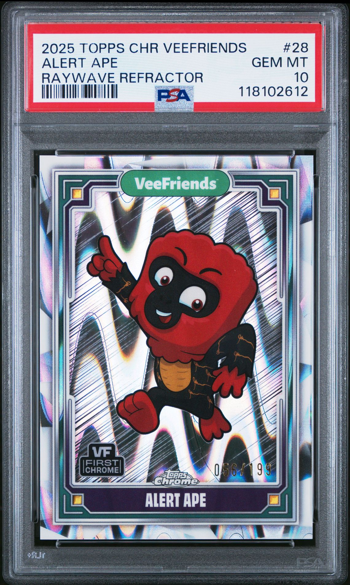 2025 Topps Chrome Veefriends Alert Ape #28 (Raywave Refractor) Gem Mt 10 front