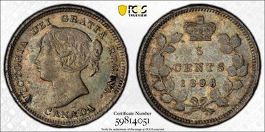 1896 5C Wide Date AU58