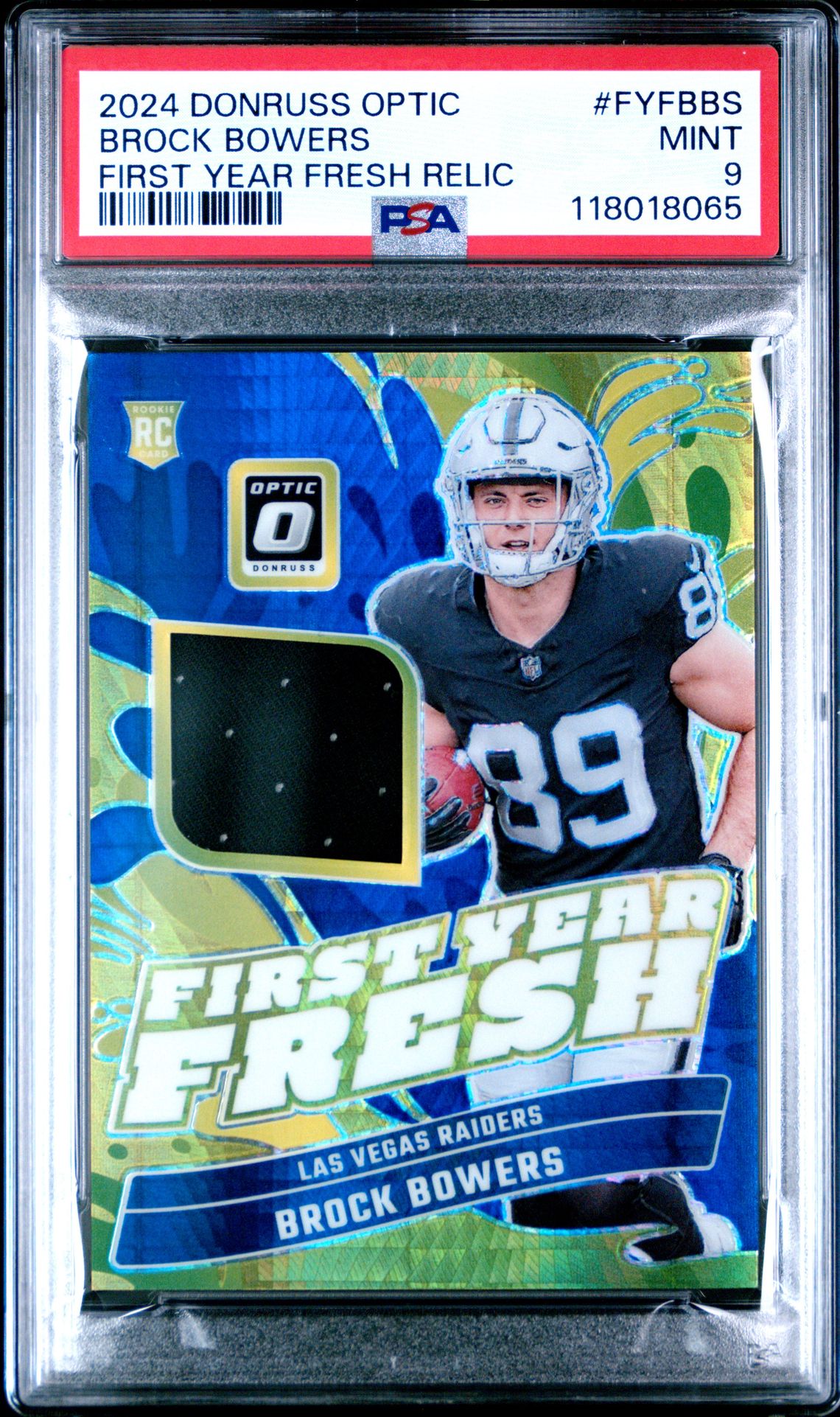 2024 Panini Donruss Optic First Year Fresh Relic Brock Bowers #Fyfbbs Mint 9 front
