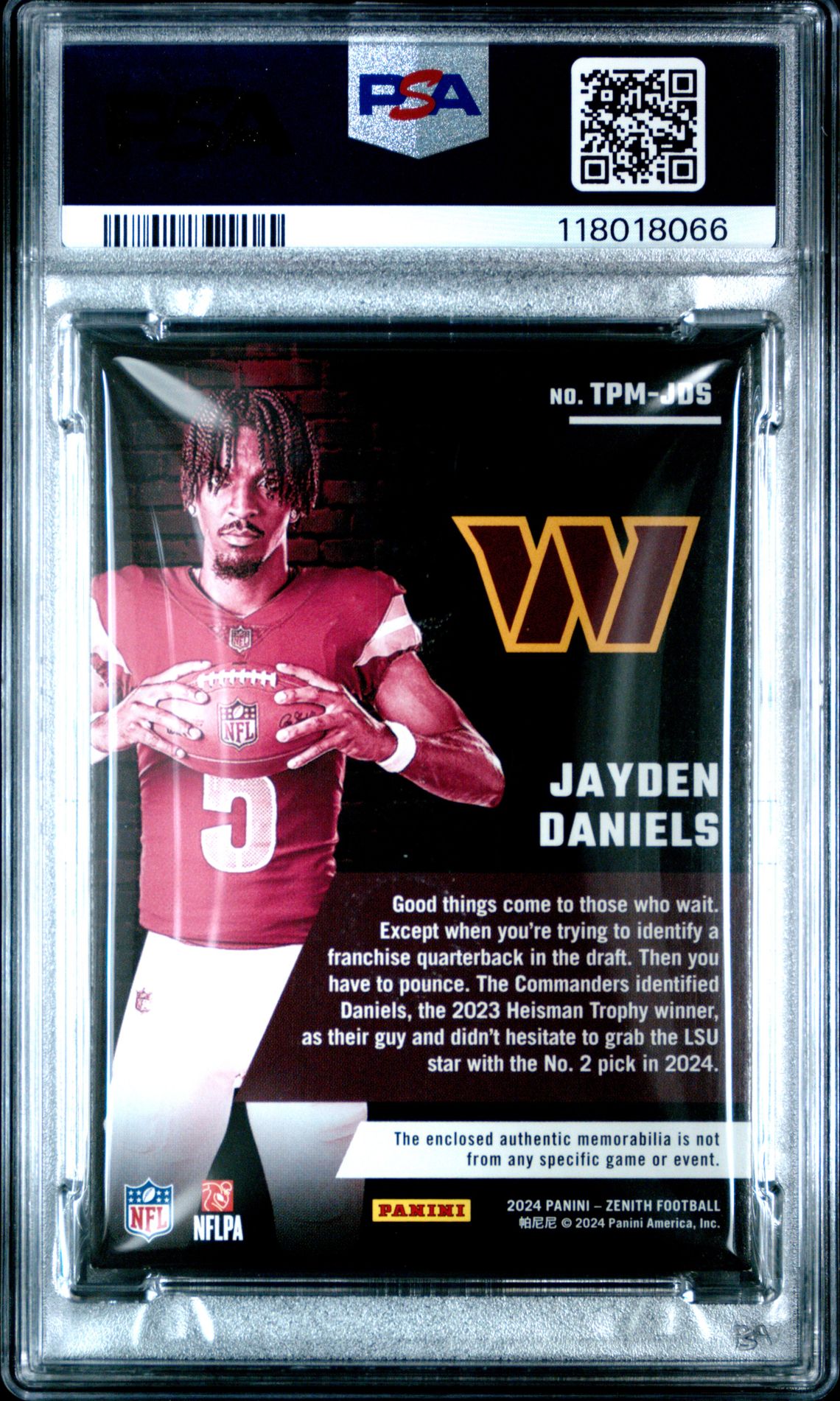 2024 Panini Zenith Turning Pro Memorabilia Jayden Daniels #Tpmjds Nm-Mt 8 back
