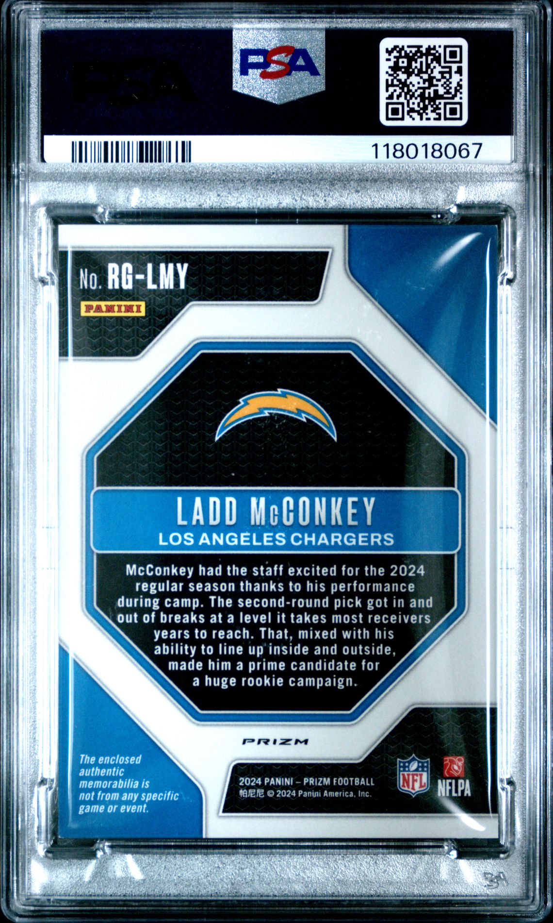 2024 Panini Prizm Rookie Gear Ladd Mcconkey #Rglmy (Rk Gear-Neon Green Pulsar) Mint 9 back