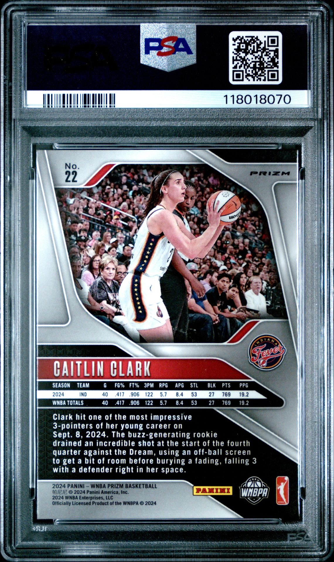 2024 Panini Prizm Wnba Caitlin Clark #22 (Ice) Mint 9 back