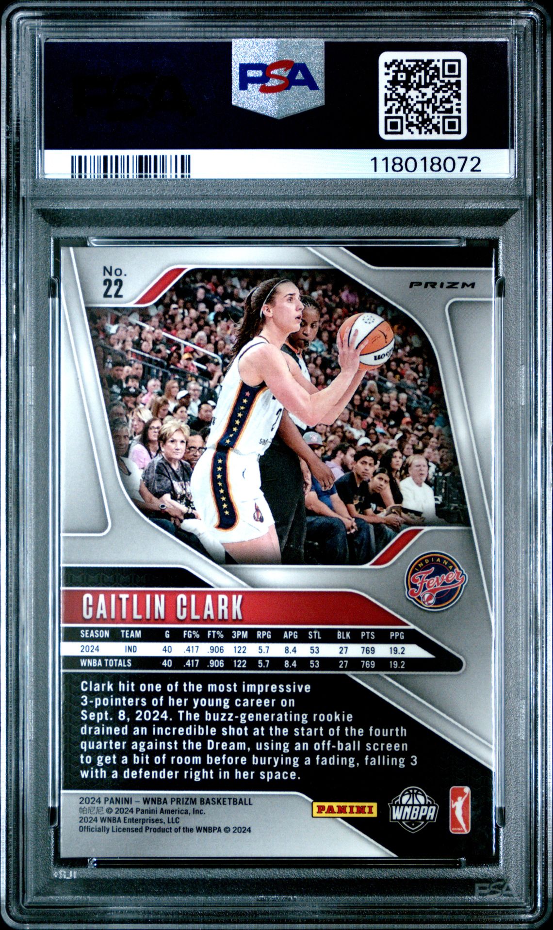 2024 Panini Prizm Wnba Caitlin Clark #22 (Ice) Mint 9 back
