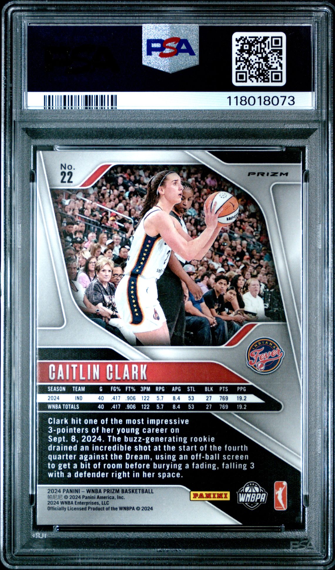 2024 Panini Prizm Wnba Caitlin Clark #22 (Ice) Mint 9 back