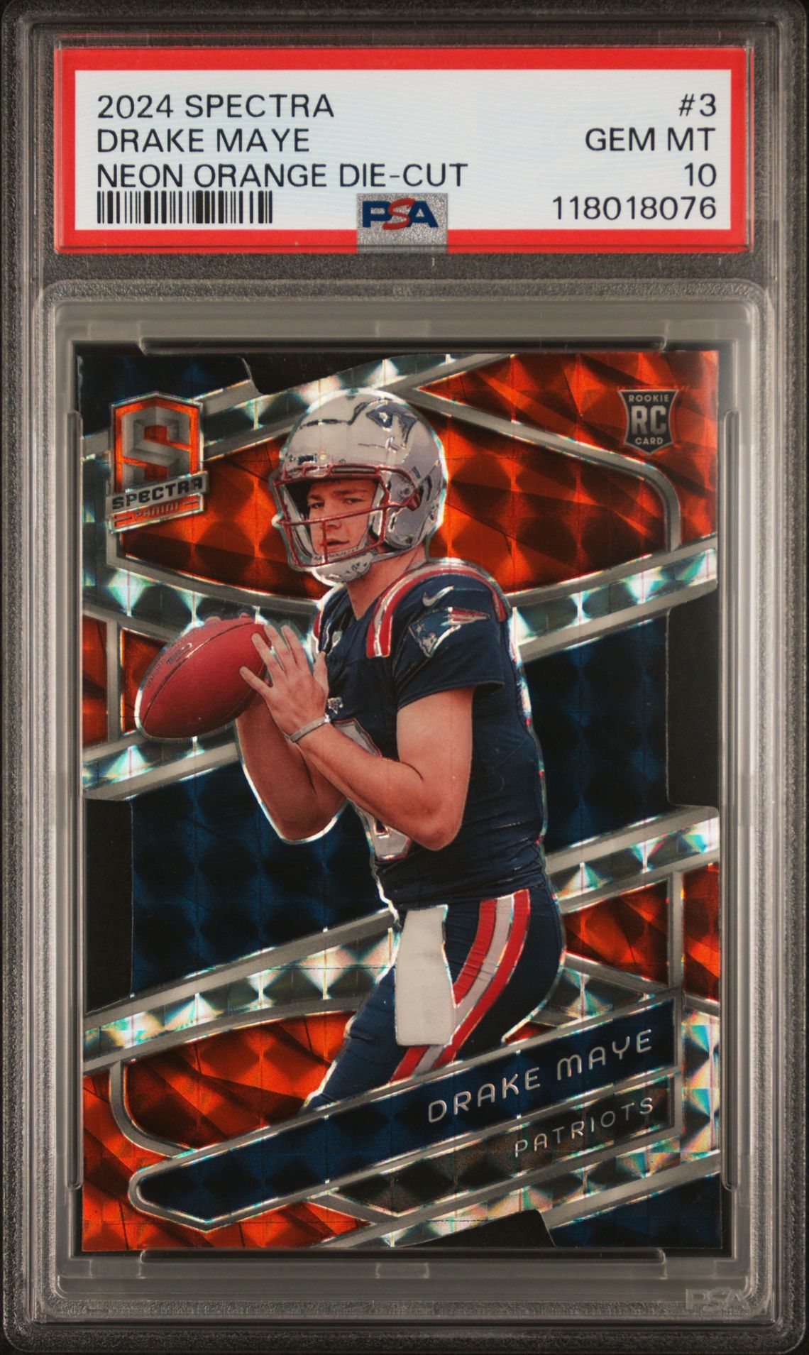 2024 Panini Spectra Drake Maye #3 (Neon Orange Die-Cut) Gem Mt 10 front