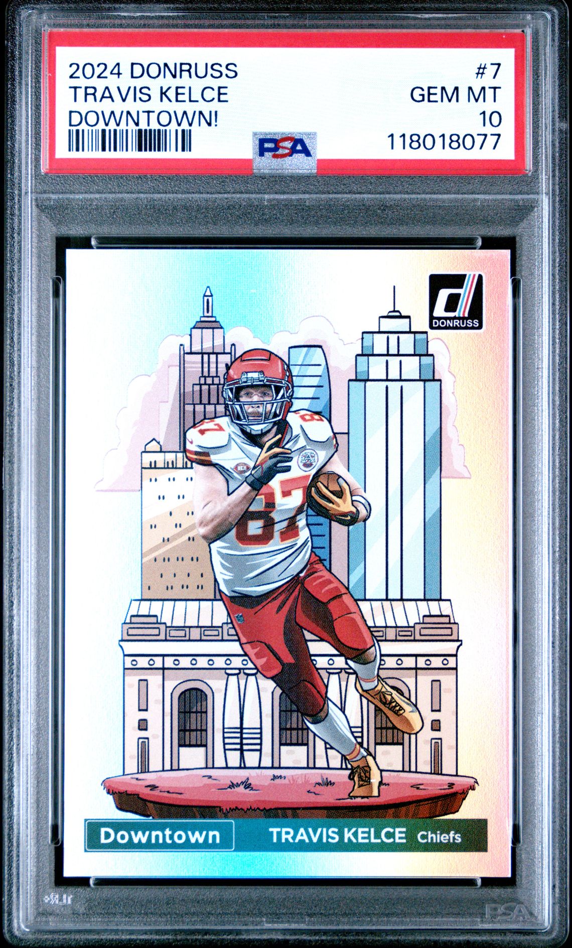 2024 Panini Donruss Downtown! Travis Kelce #7 Gem Mt 10 front