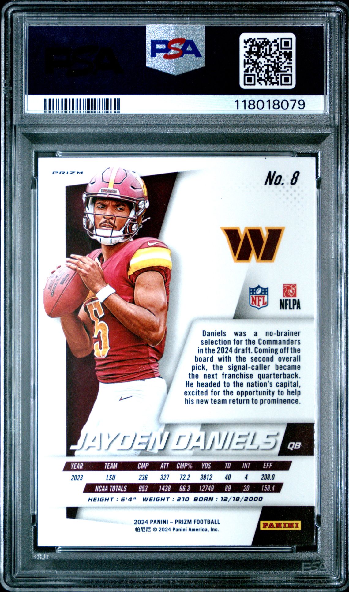 2024 Panini Prizm Prizm Flashback Rookie Jayden Daniels #8 (Flashback Rookie-No Huddle) Mint 9 back