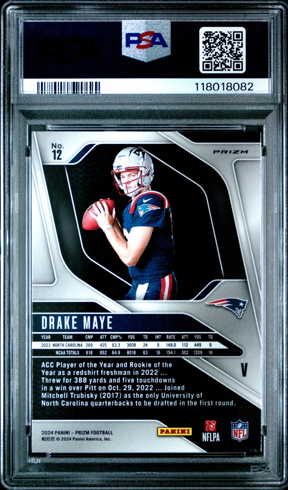 2024 Panini Prizm Rookie Variation Drake Maye #12 Gem Mt 10 back