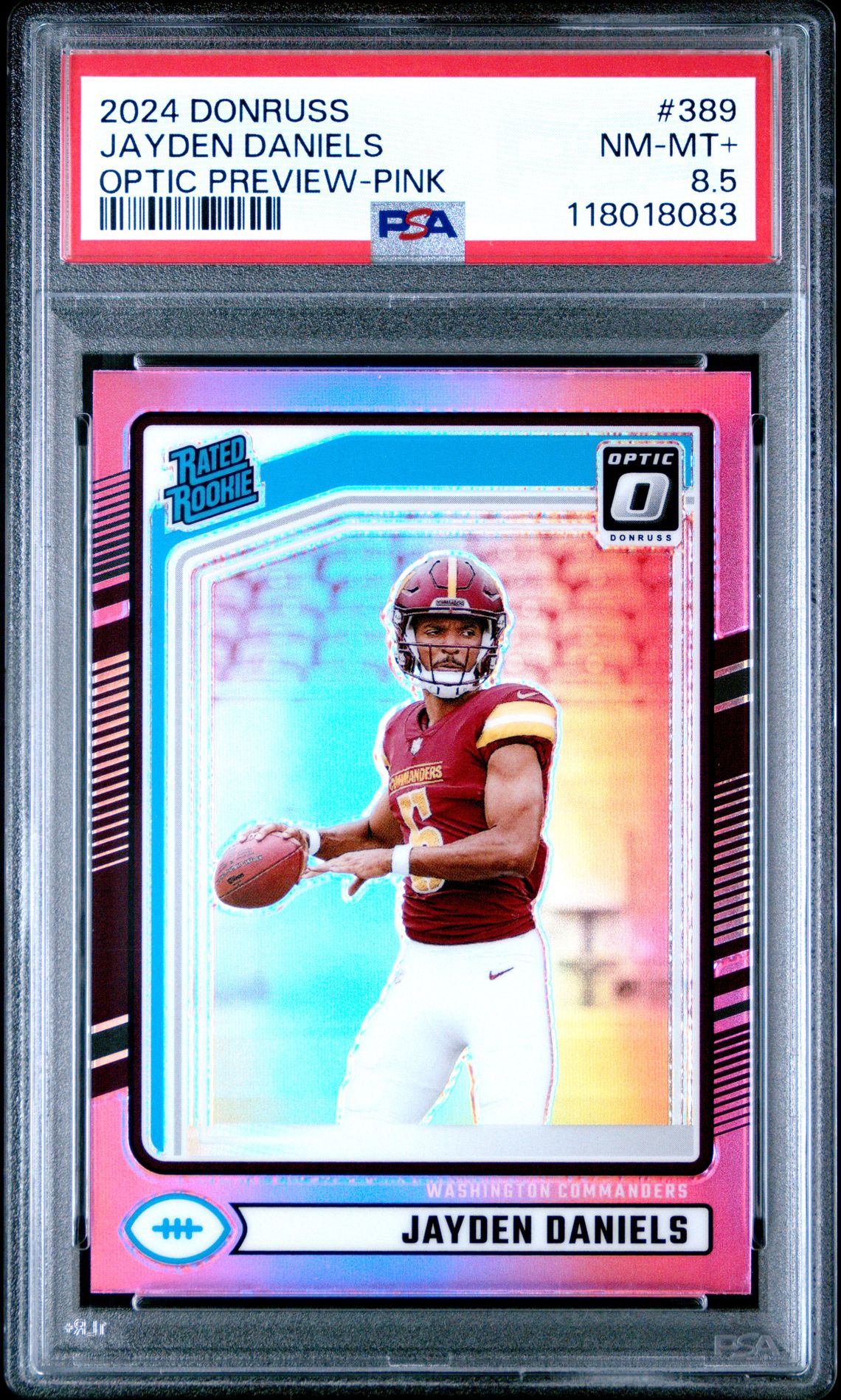 2024 Panini Donruss Jayden Daniels #389 (Optic Preview-Pink) Nm-Mt+ 8.5 front