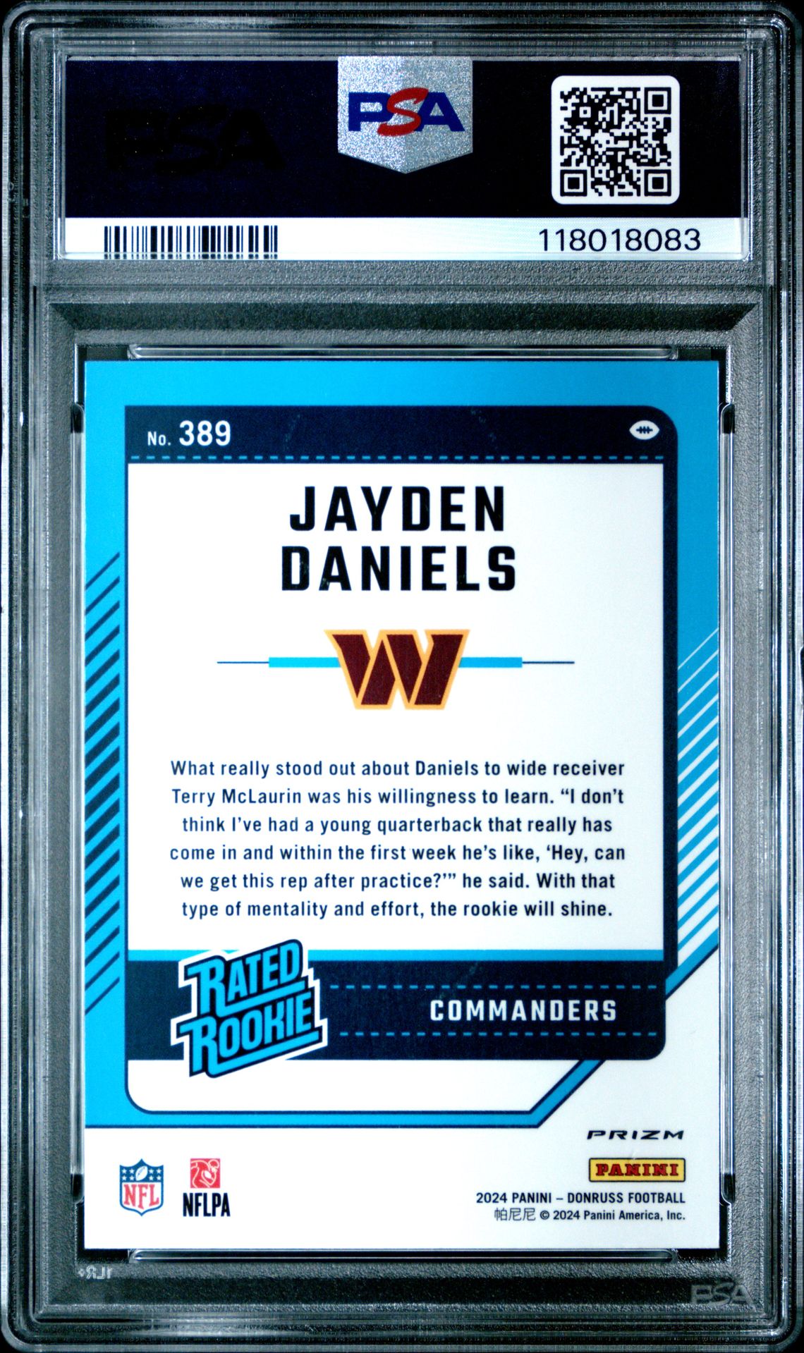 2024 Panini Donruss Jayden Daniels #389 (Optic Preview-Pink) Nm-Mt+ 8.5 back