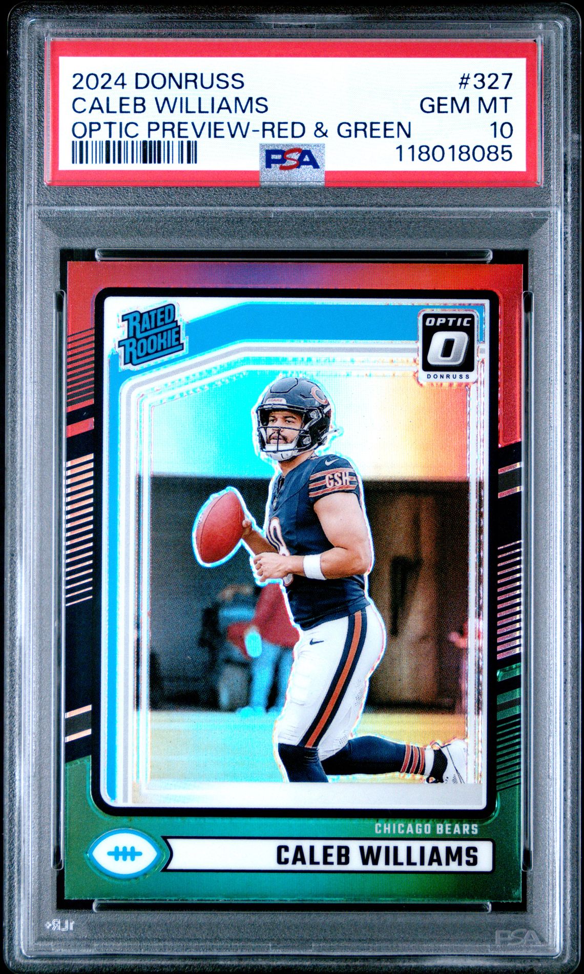 2024 Panini Donruss Caleb Williams #327 (Optic Preview-Red & Green) Gem Mt 10 front