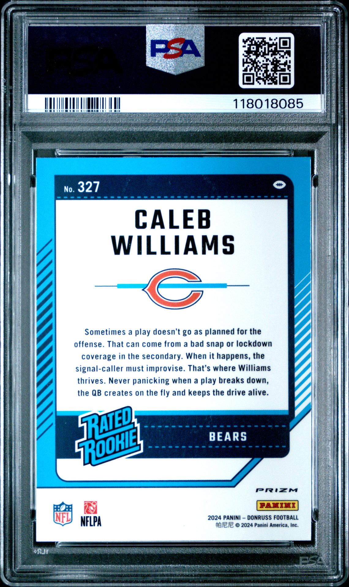 2024 Panini Donruss Caleb Williams #327 (Optic Preview-Red & Green) Gem Mt 10 back