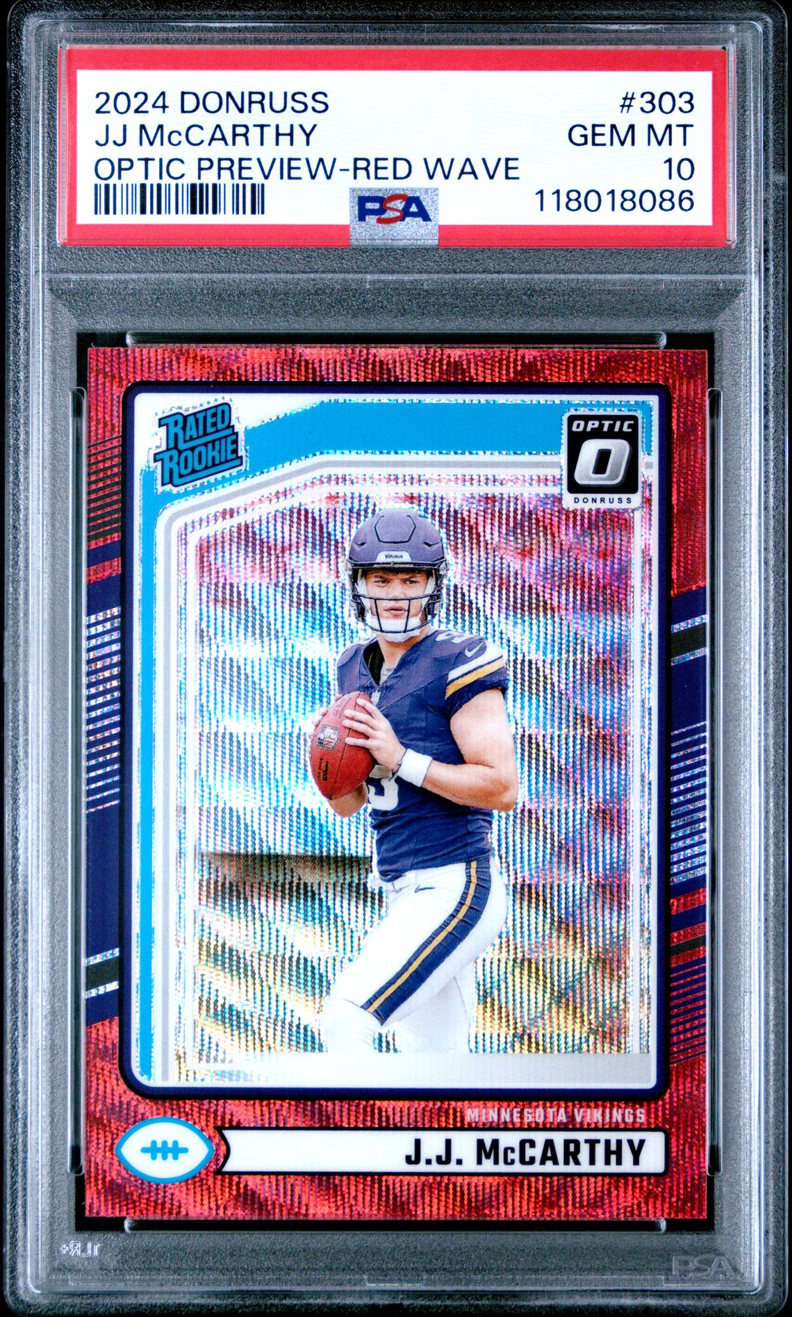 2024 Panini Donruss Jj Mccarthy #303 (Optic Preview-Red Wave) Gem Mt 10 front