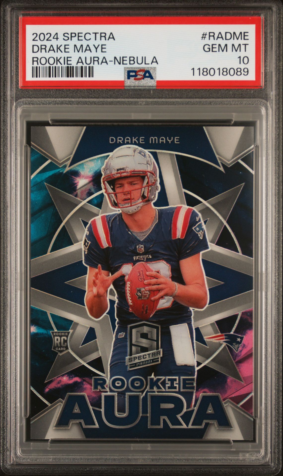 2024 Panini Spectra Rookie Aura Drake Maye #Radme (Rookie Aura-Nebula) Gem Mt 10 front