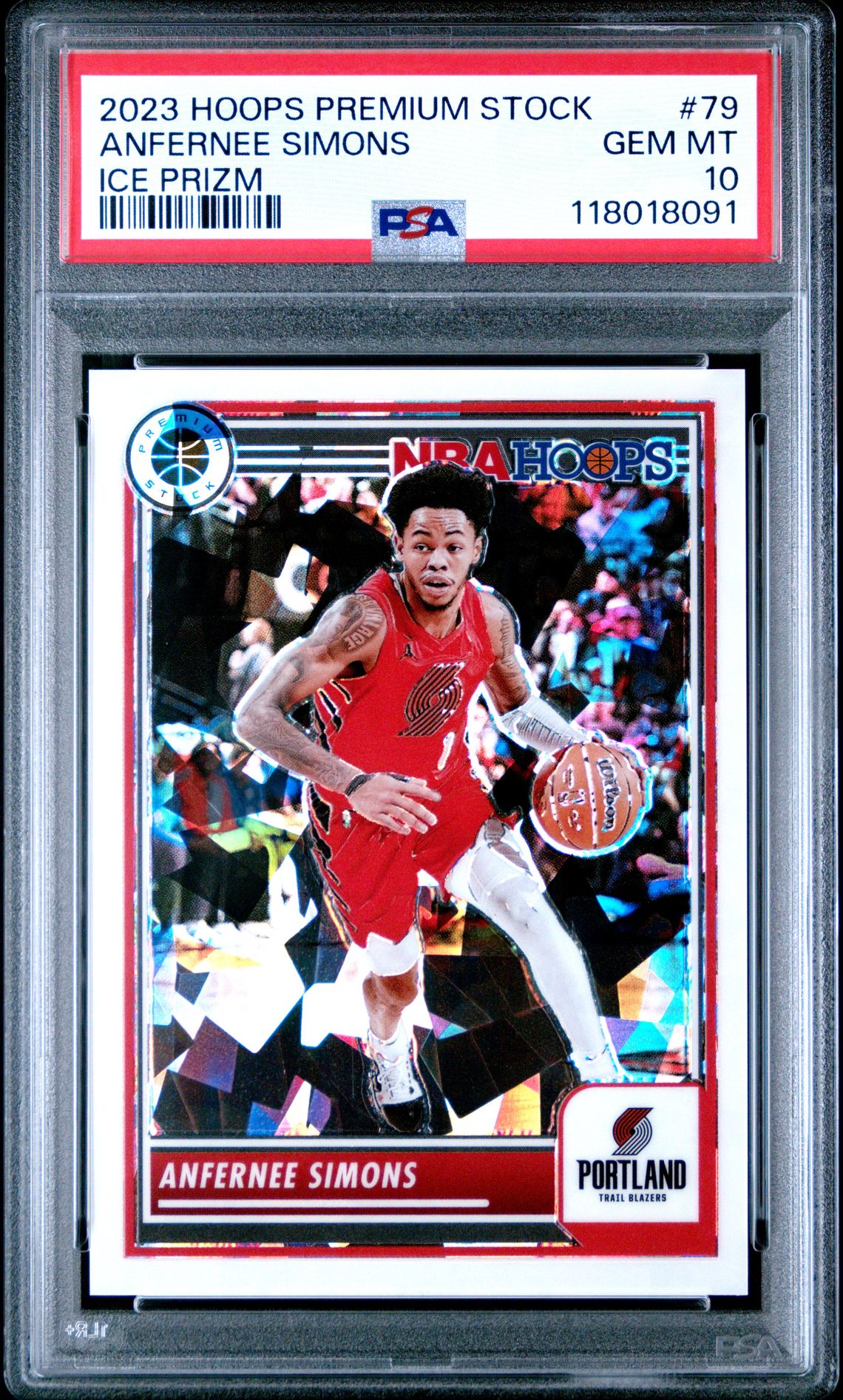 2023 Panini Hoops Premium Stock Anfernee Simons #79 (Ice Prizm) Gem Mt 10 front