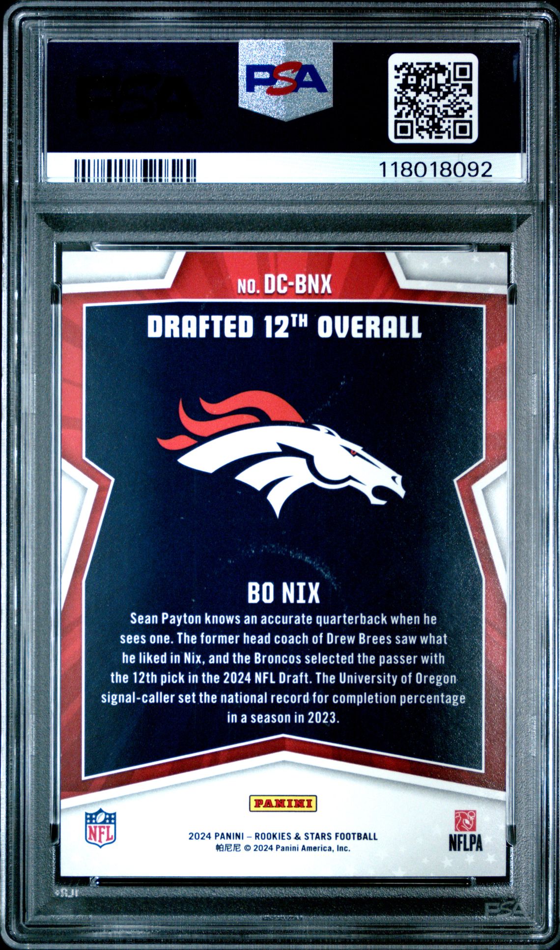 2024 Panini Rookies & Stars Draft Class Bo Nix #Dcbnx (Draft Class-Orange) Nm-Mt+ 8.5 back