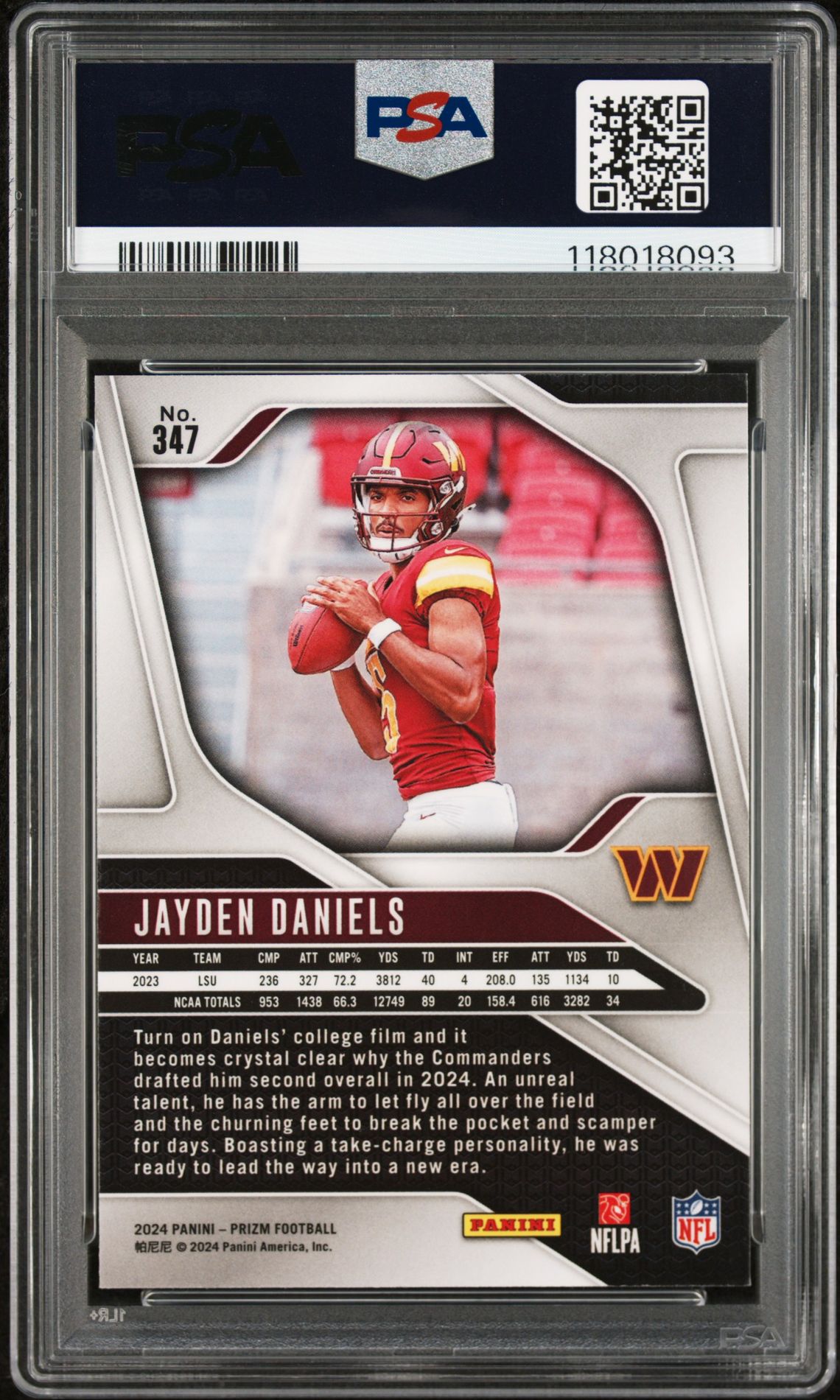 2024 Panini Prizm Jayden Daniels #347 Mint 9 back