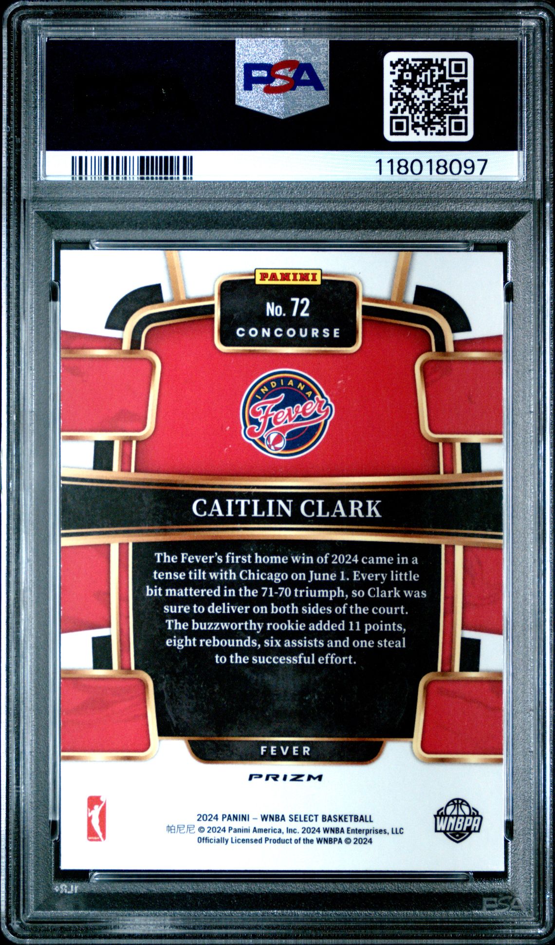 2024 Panini Select Wnba Caitlin Clark #72 (Silver Flash) Gem Mt 10 back