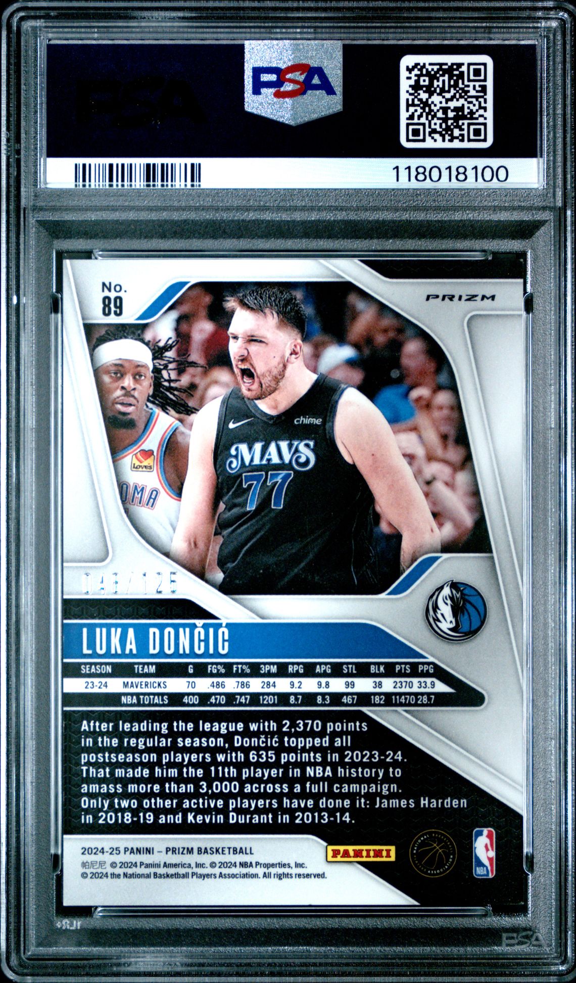 2024 Panini Prizm Luka Doncic #89 (Orange Fast Break) Mint 9 back