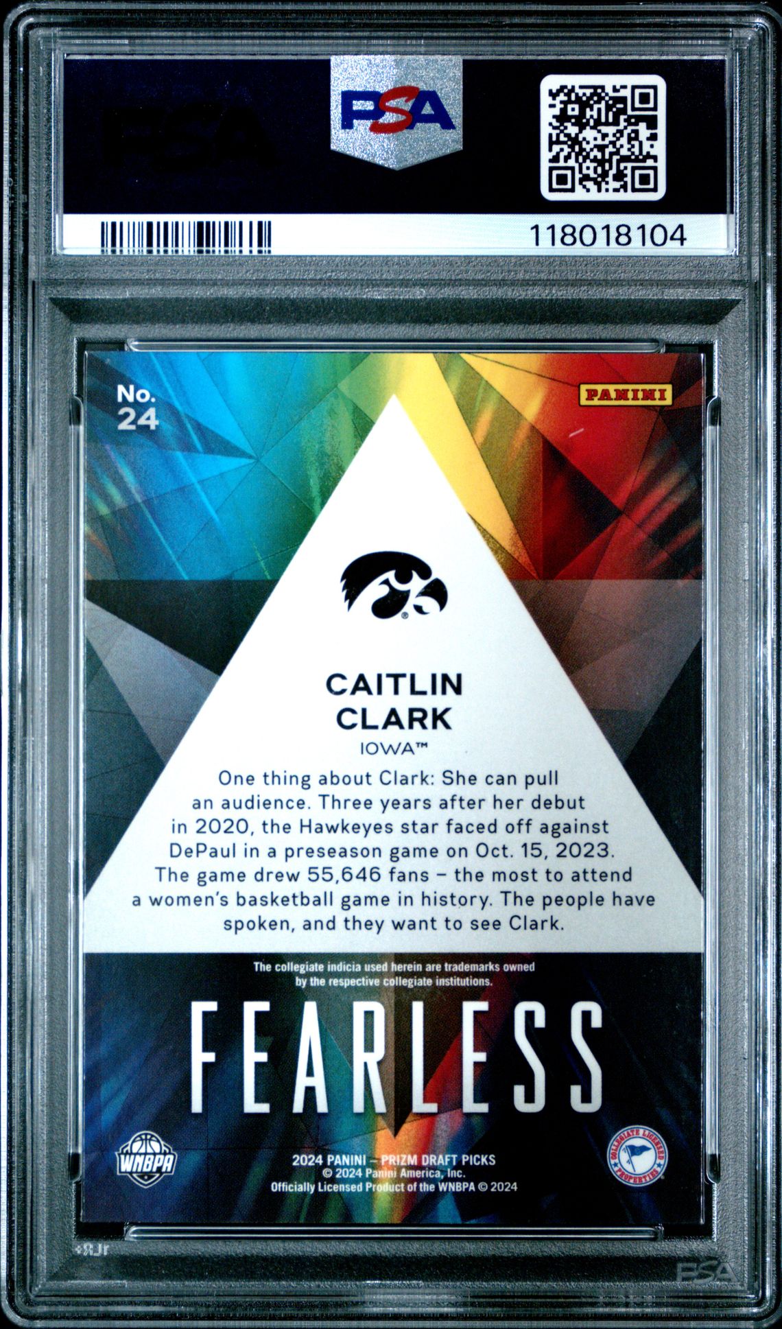 2024 Panini Prizm Draft Picks Fearless Caitlin Clark #24 Nm-Mt 8 back