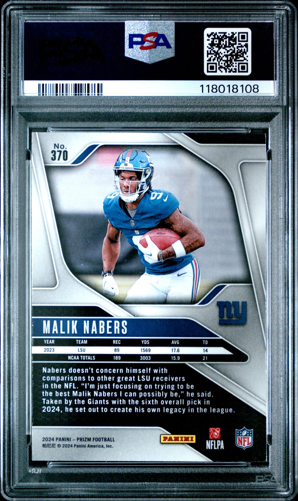 2024 Panini Prizm Malik Nabers #370 Mint 9 back