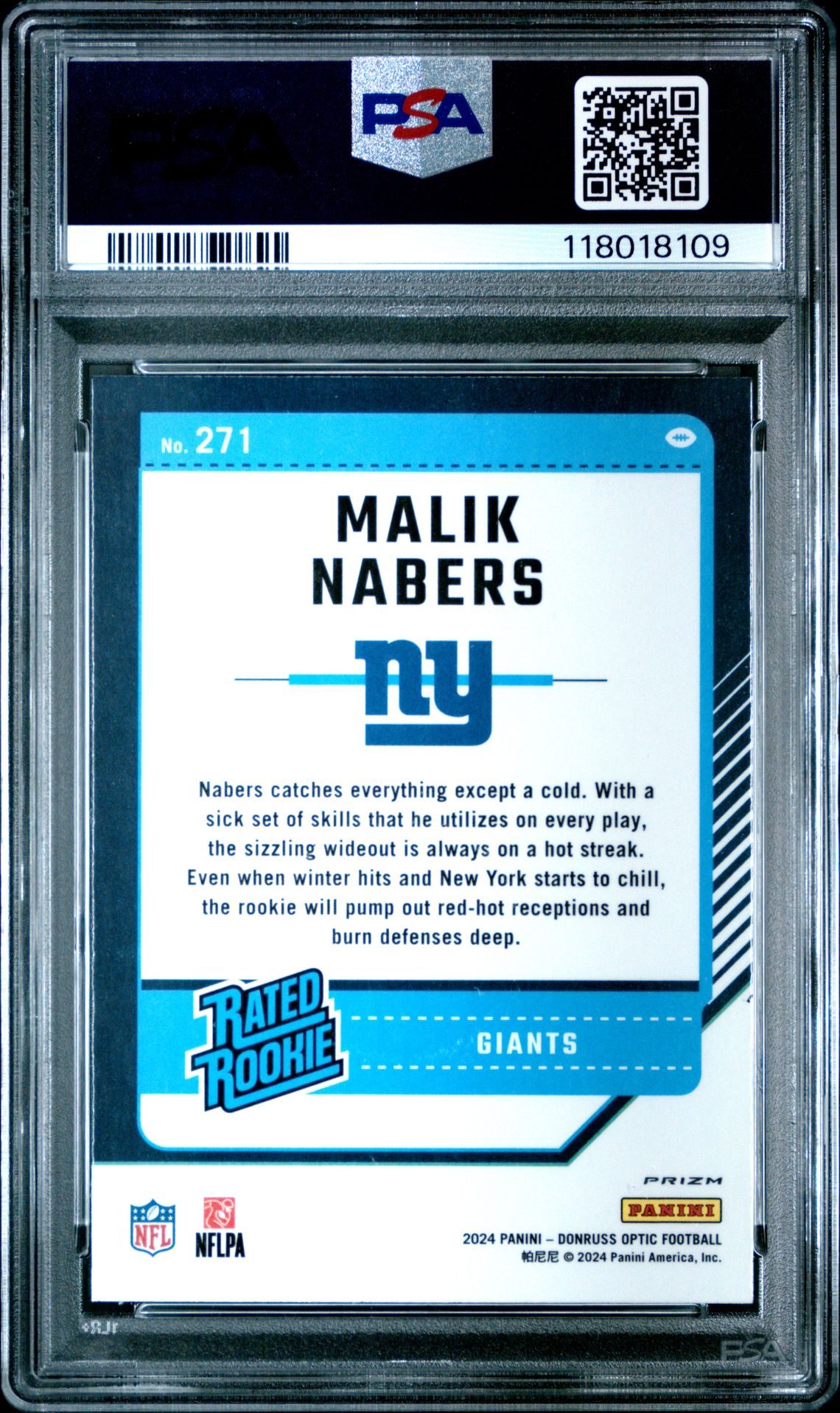 2024 Panini Donruss Optic Malik Nabers #271 (Purple Shock) Mint 9 back
