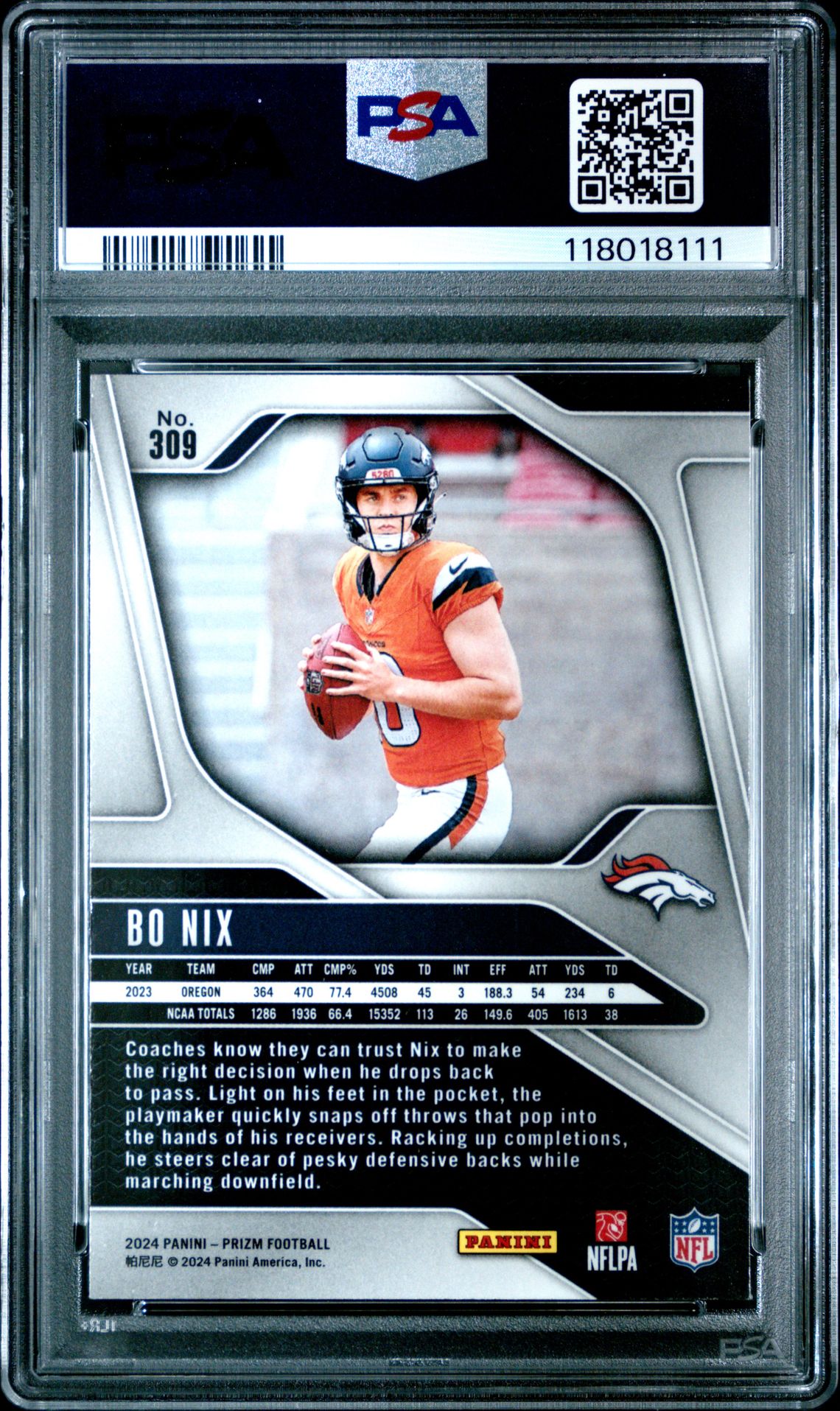 2024 Panini Prizm Bo Nix #309 Nm-Mt 8 back