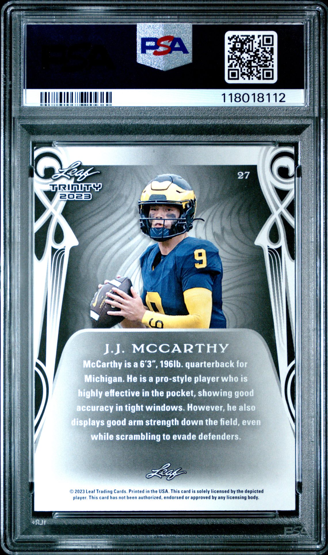 2023 Leaf Trinity Mega Box Jj Mccarthy #27 Mint 9 back