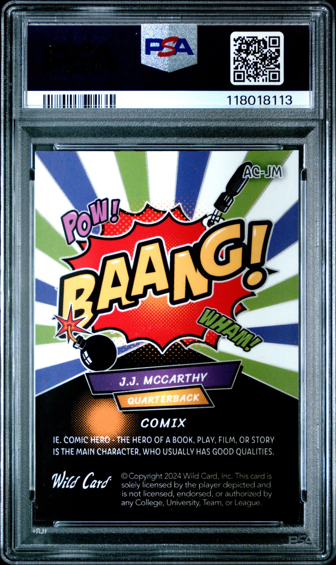 2024 Wild Card Alumination Just The Hits Comix Jj Mccarthy #Jm (Comix-Xhtc-Green) Nm-Mt+ 8.5 back