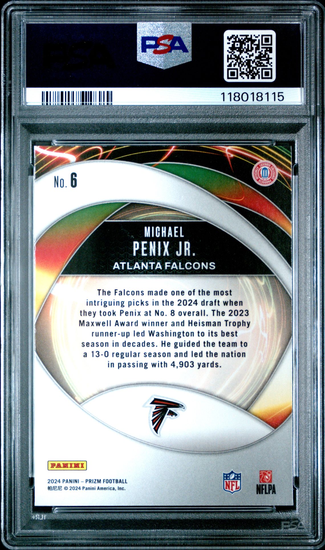 2024 Panini Prizm Portals Michael Penix Jr. #6 Mint 9 back