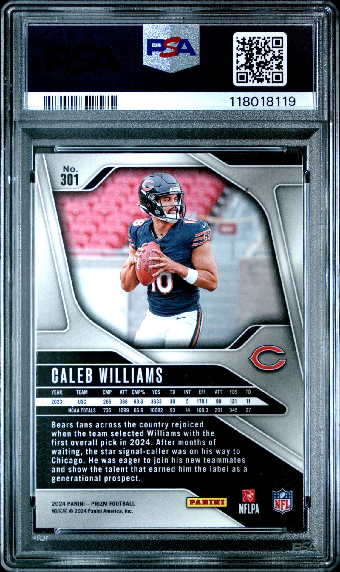 2024 Panini Prizm Caleb Williams #301 Mint 9 back