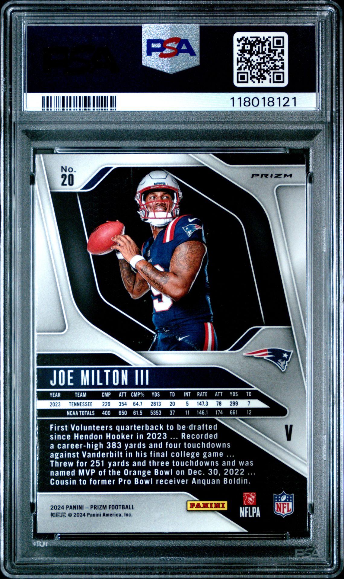 2024 Panini Prizm Rookie Variation Joe Milton Iii #20 Gem Mt 10 back
