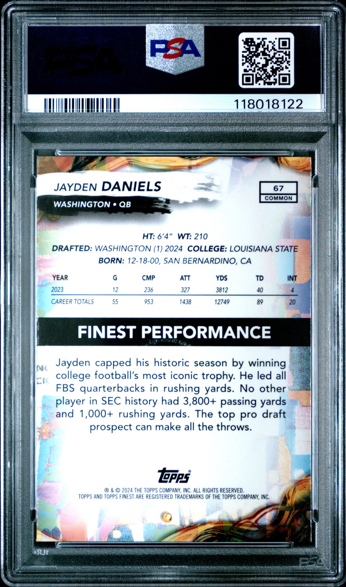 2024 Topps Finest Jayden Daniels #67 (Blue Geometric) Mint 9 back