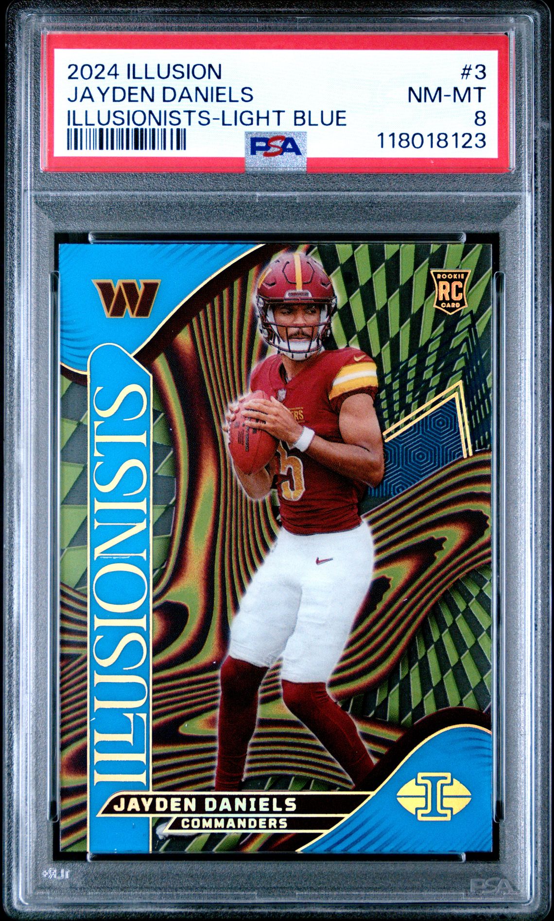 2024 Panini Illusions Illusionists Jayden Daniels #3 (Illusionists-Light Blue) Nm-Mt 8 front