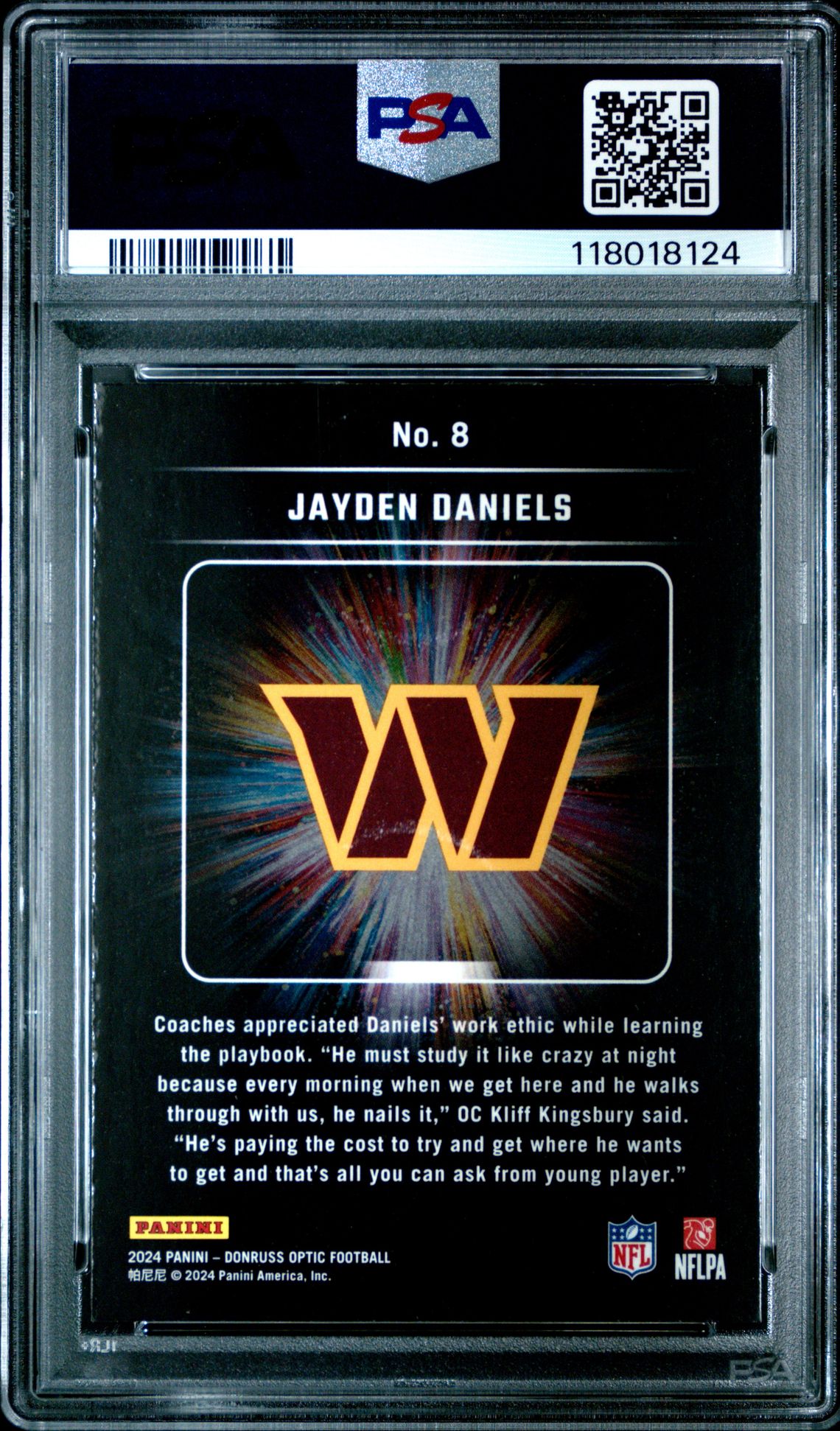 2024 Panini Donruss Optic Light It Up Jayden Daniels #8 Gem Mt 10 back