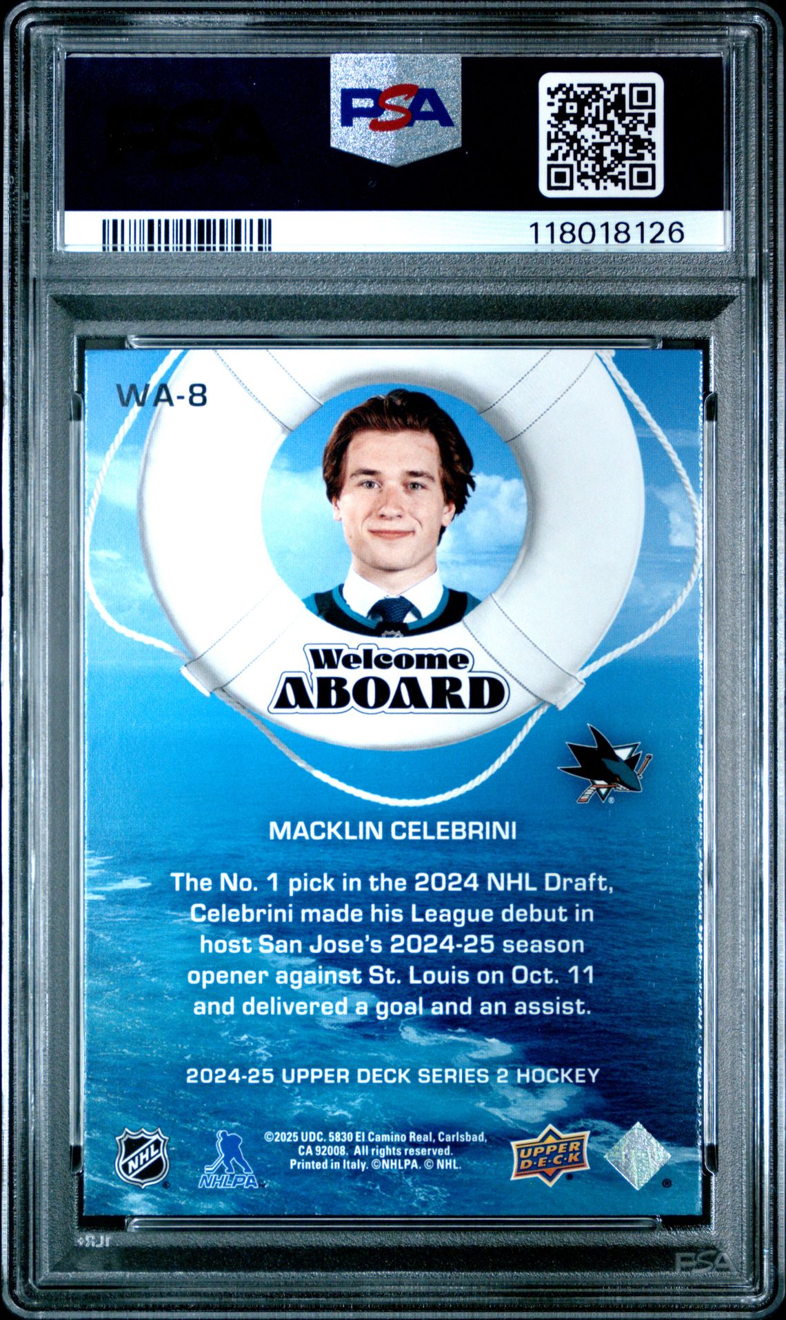 2024 Upper Deck Welcome Aboard Macklin Celebrini #Wa8 Mint 9 back