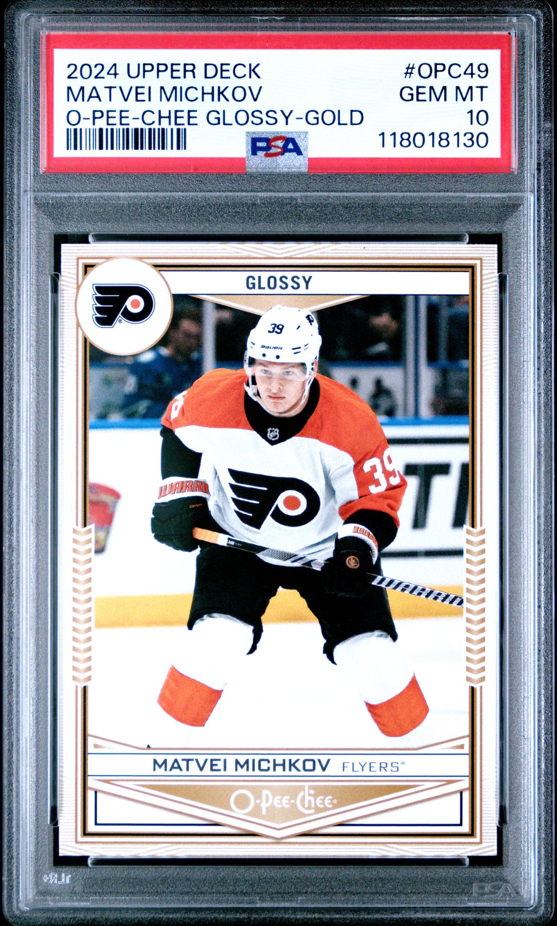 2024 Upper Deck O-Pee-Chee Glossy Matvei Michkov #Opc49 (O-Pee-Chee Glossy-Gold) Gem Mt 10 front