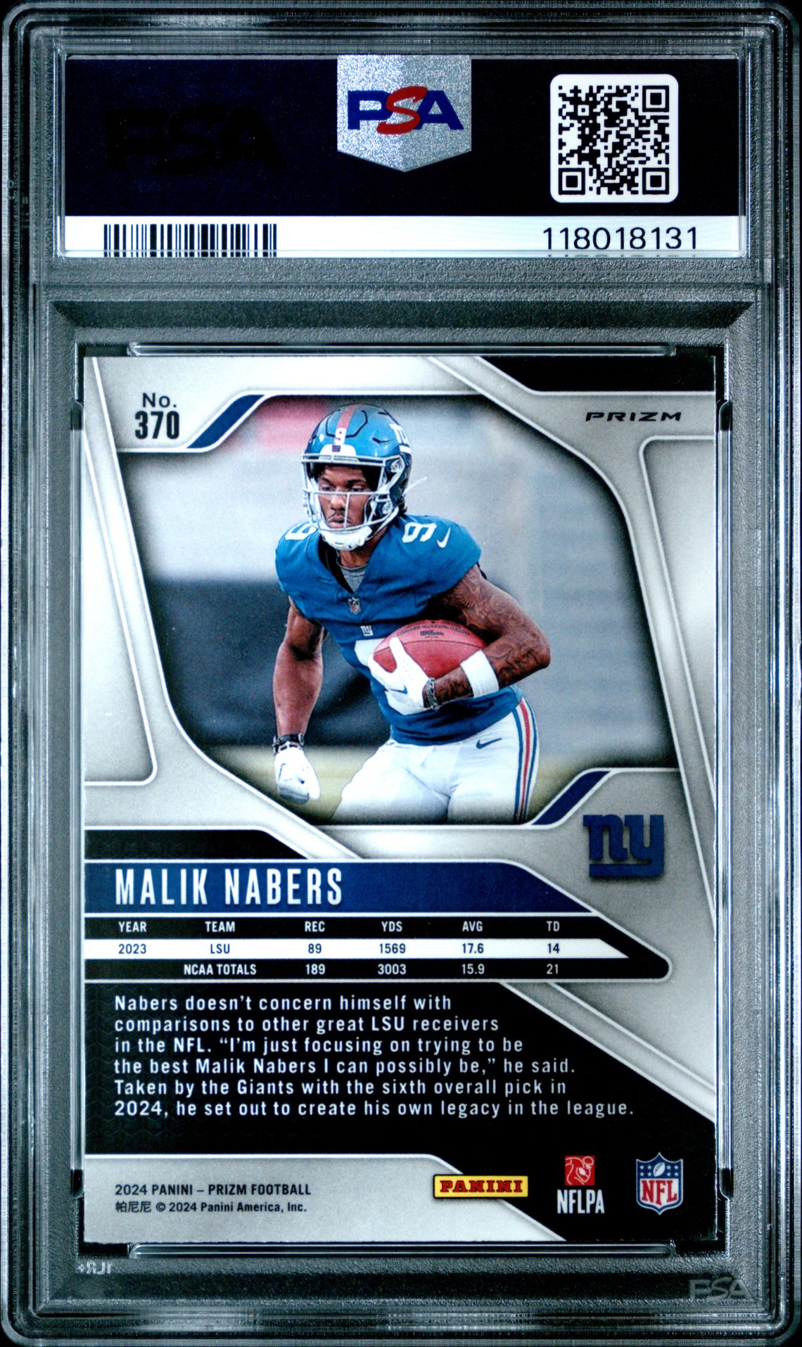 2024 Panini Prizm Malik Nabers #370 (Lazer Prizm) Mint 9 back