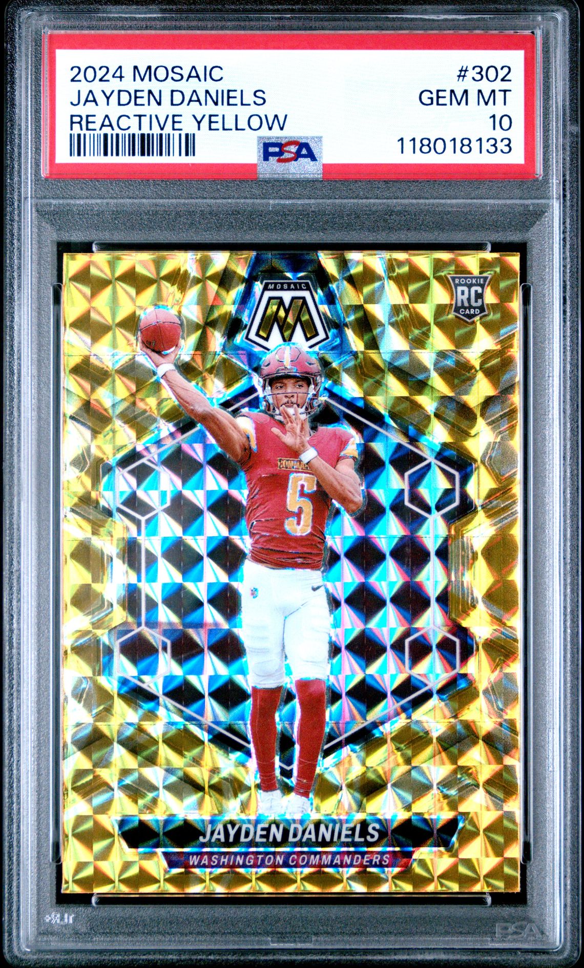 2024 Panini Mosaic Jayden Daniels #302 (Reactive Yellow) Gem Mt 10 front