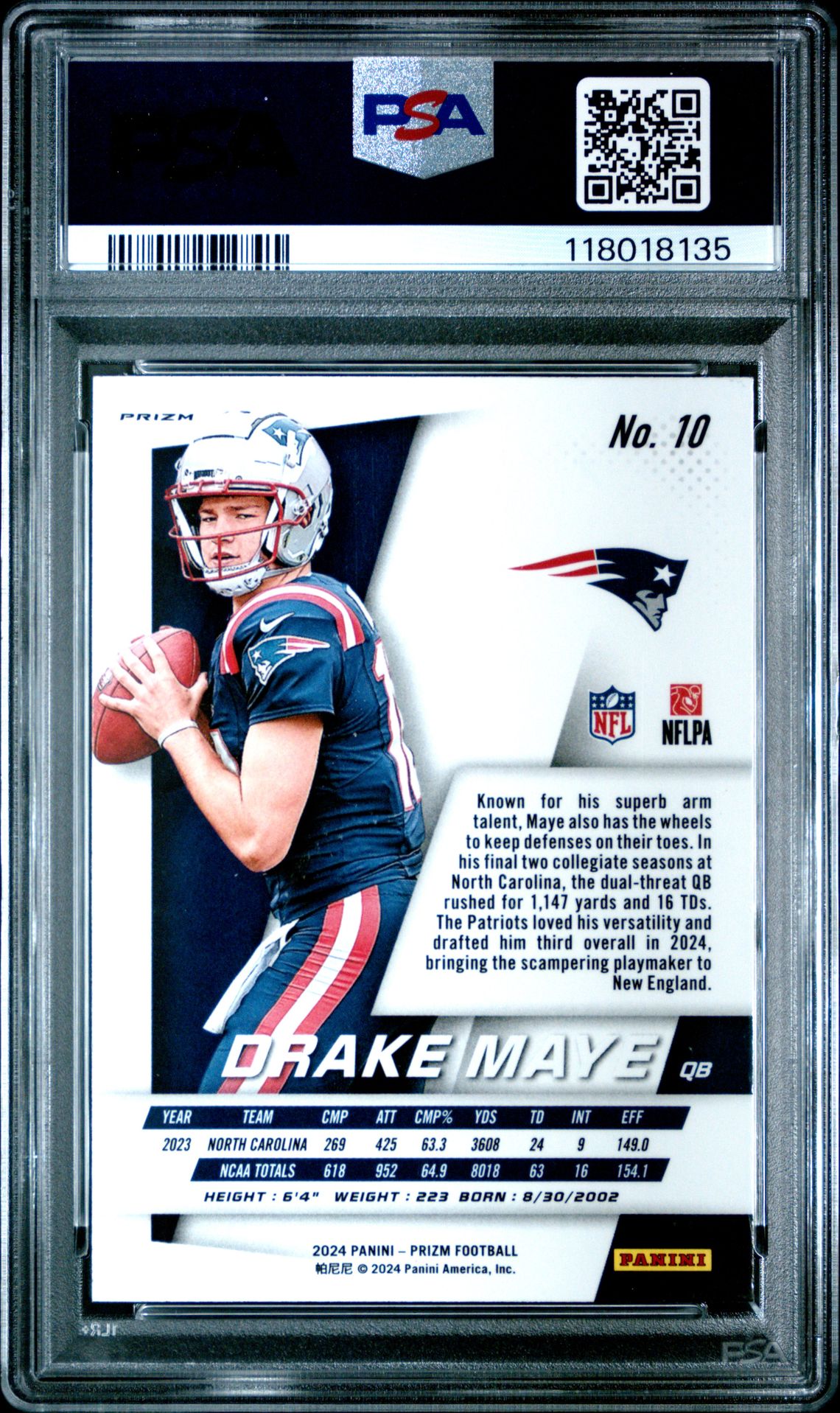 2024 Panini Prizm Prizm Flashback Rookie Drake Maye #10 Mint 9 back