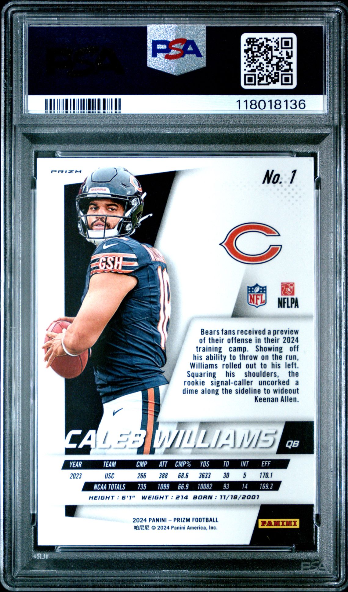 2024 Panini Prizm Prizm Flashback Rookie Caleb Williams #1 Gem Mt 10 back