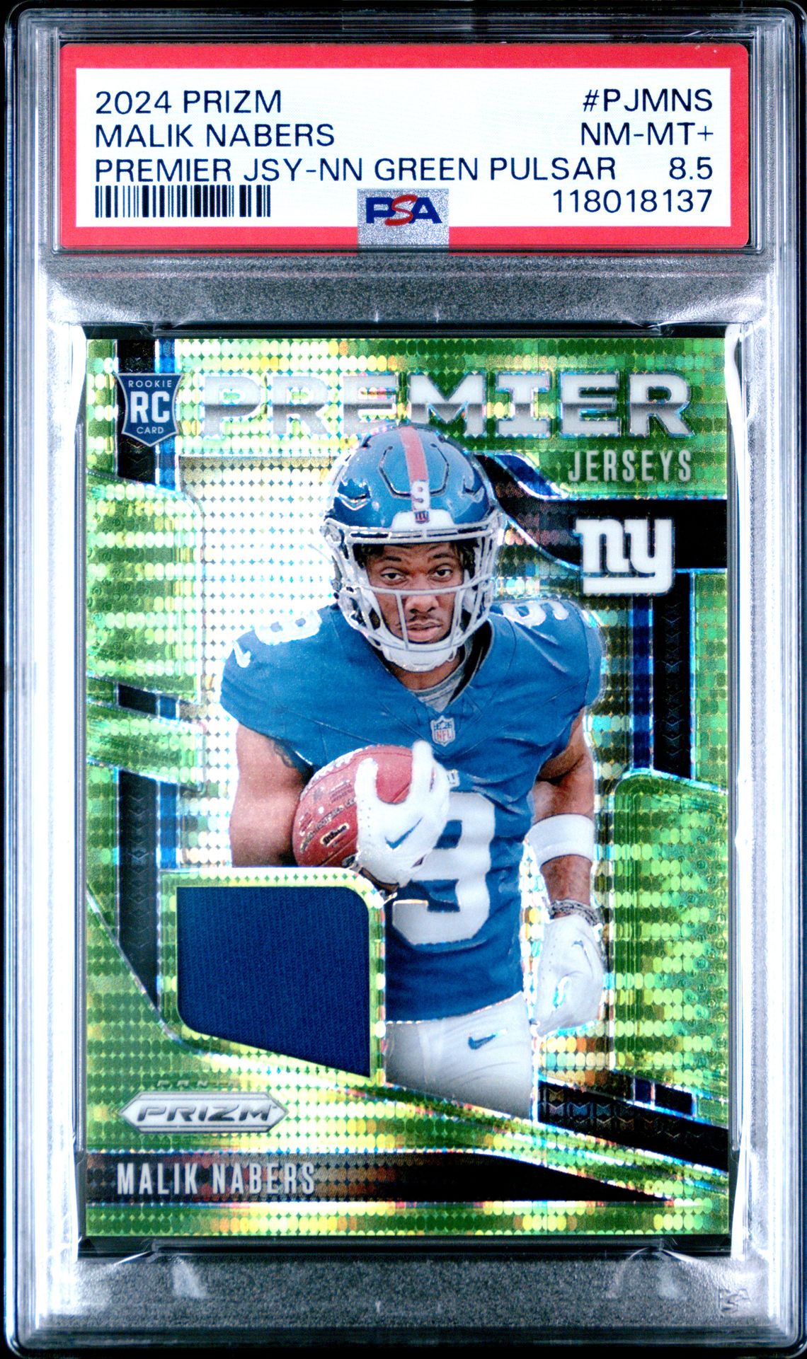 2024 Panini Prizm Premier Jerseys Malik Nabers #Pjmns (Premier Jsy-Nn Green Pulsar) Nm-Mt+ 8.5 front