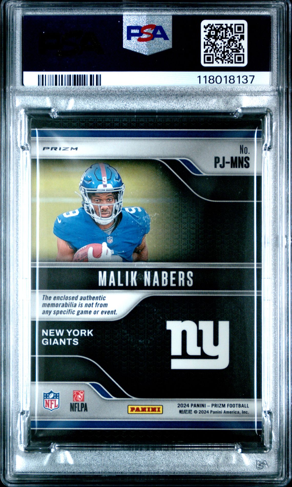 2024 Panini Prizm Premier Jerseys Malik Nabers #Pjmns (Premier Jsy-Nn Green Pulsar) Nm-Mt+ 8.5 back