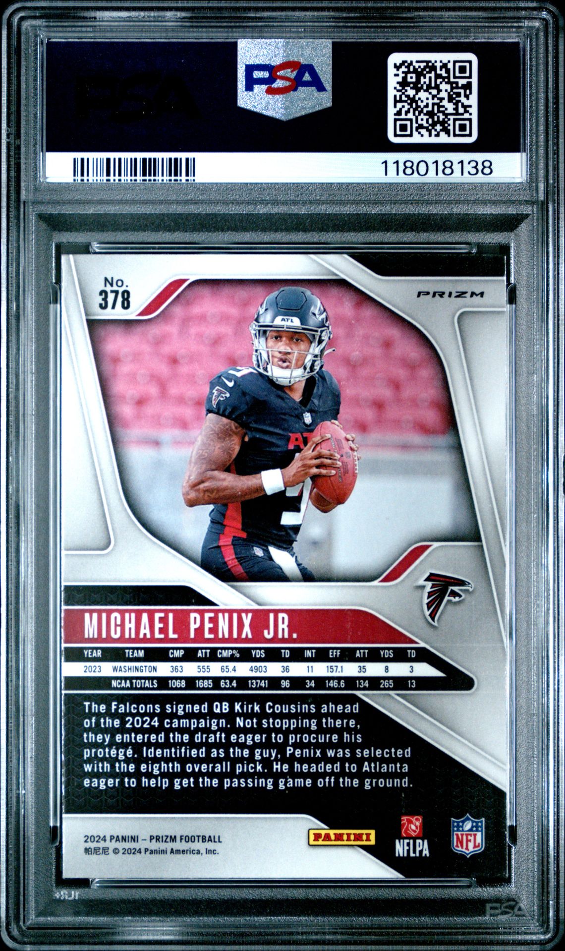 2024 Panini Prizm Michael Penix Jr. #378 (Lazer Prizm) Gem Mt 10 back
