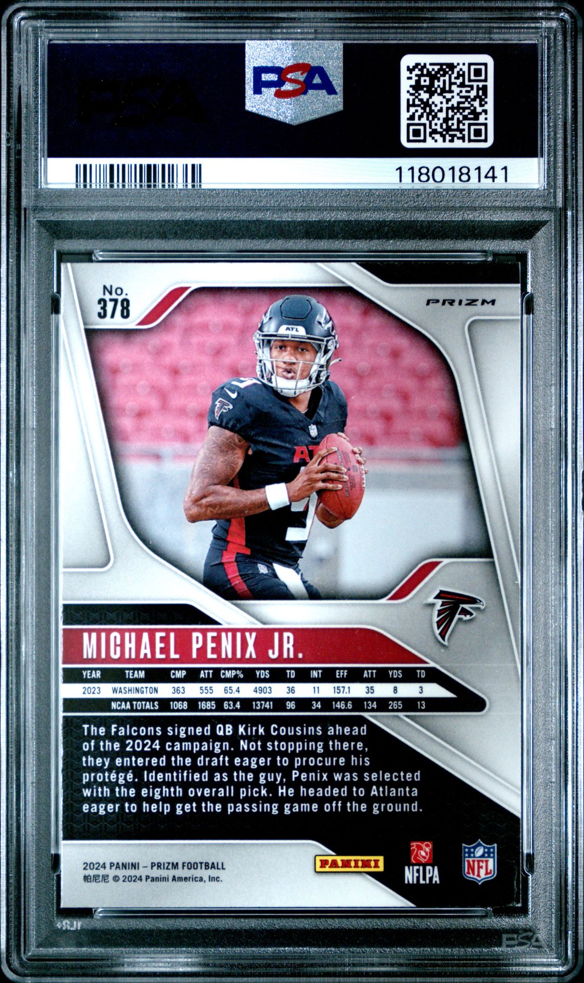 2024 Panini Prizm Michael Penix Jr. #378 (Silver Prizm) Mint 9 back