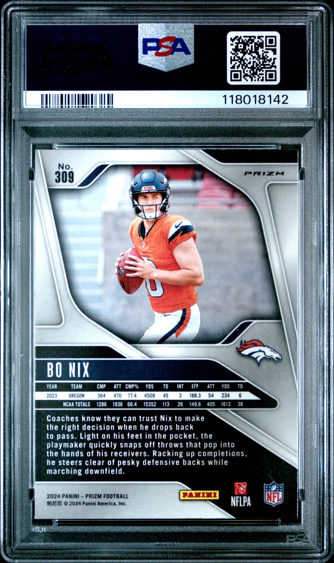 2024 Panini Prizm Bo Nix #309 (Disco Prizm) Mint 9 back