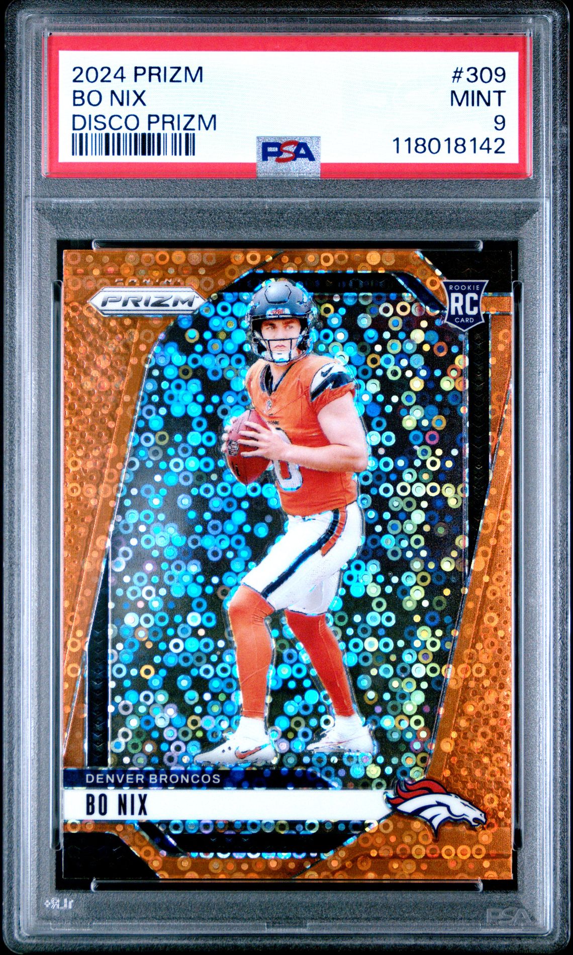 2024 Panini Prizm Bo Nix #309 (Disco Prizm) Mint 9 front