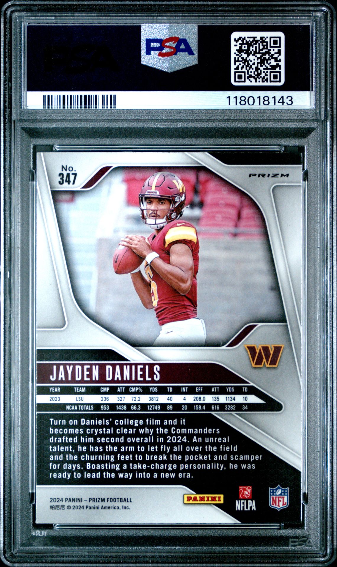 2024 Panini Prizm Jayden Daniels #347 (Lazer Prizm) Gem Mt 10 back