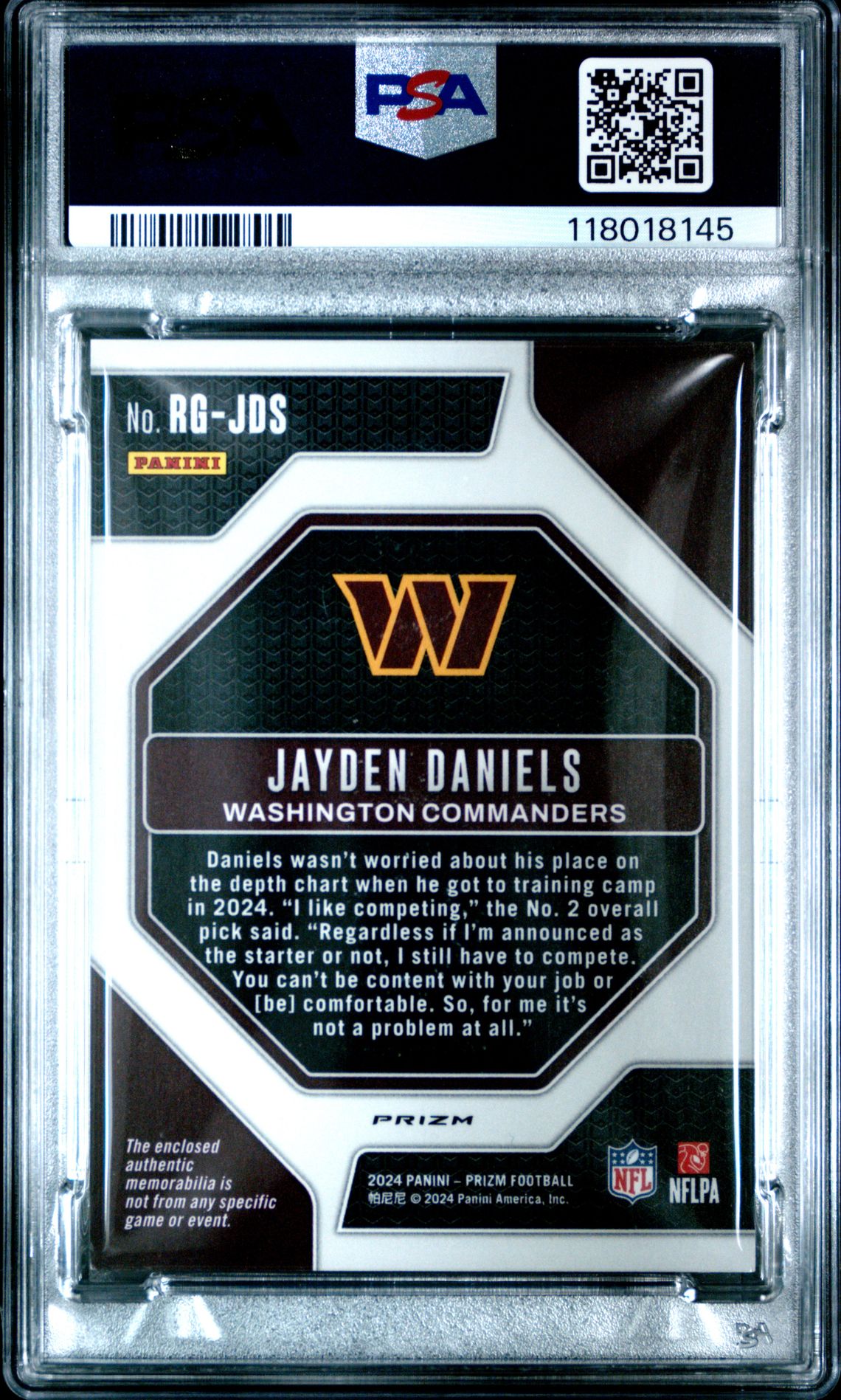 2024 Panini Prizm Rookie Gear Jayden Daniels #Rgjds Mint 9 back