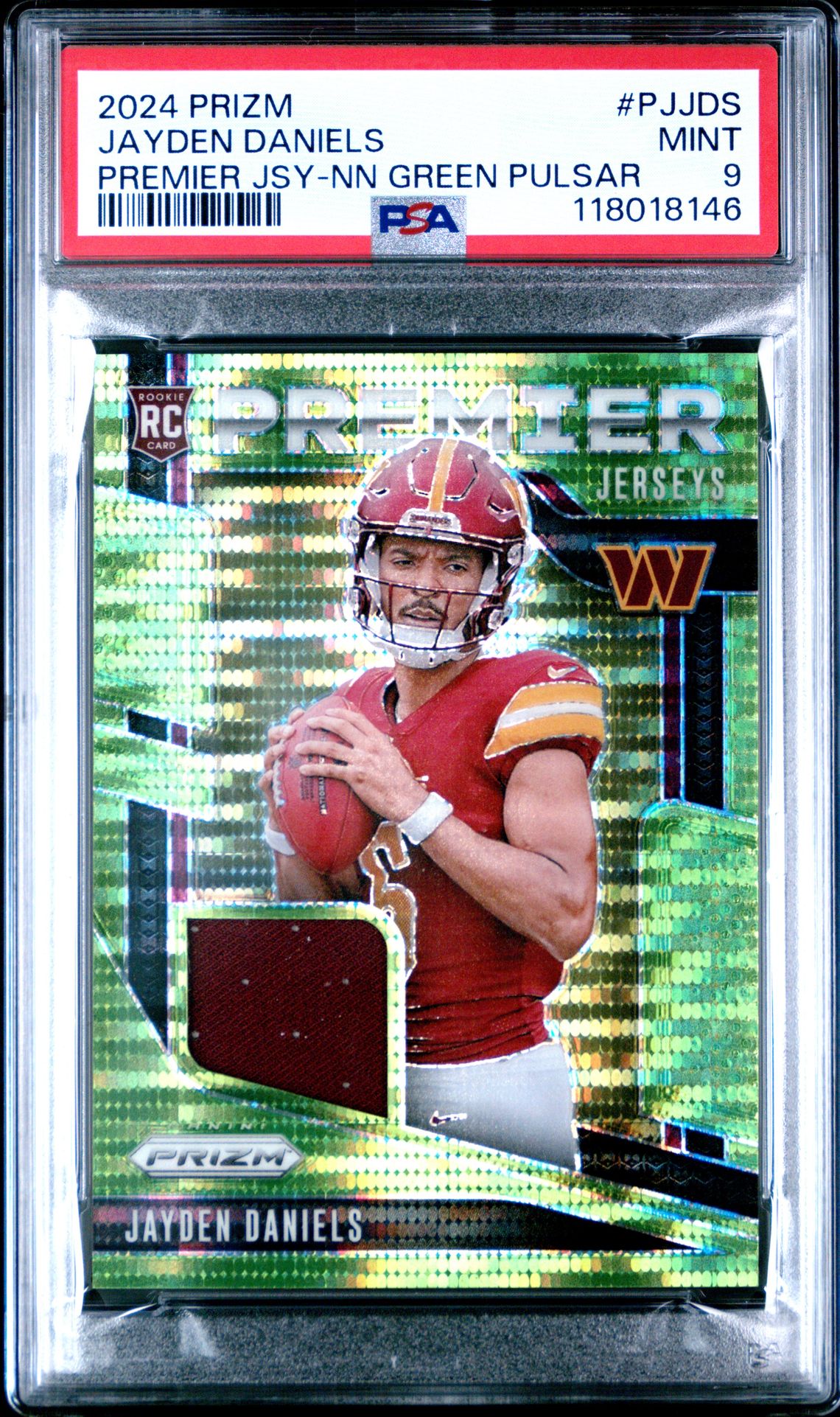 2024 Panini Prizm Premier Jerseys Jayden Daniels #Pjjds (Premier Jsy-Nn Green Pulsar) Mint 9 front